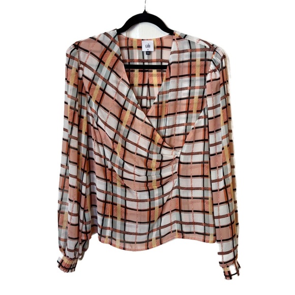Cabi Whist Blouse Painted Plaid Design Faux Wrap Women’s Medium - Picture 8 of 8